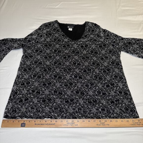 Maggie Barnes Plus Womens 2X Black White Lace Sparkle Tunic Blouse Elegant EUC - Picture 7 of 14